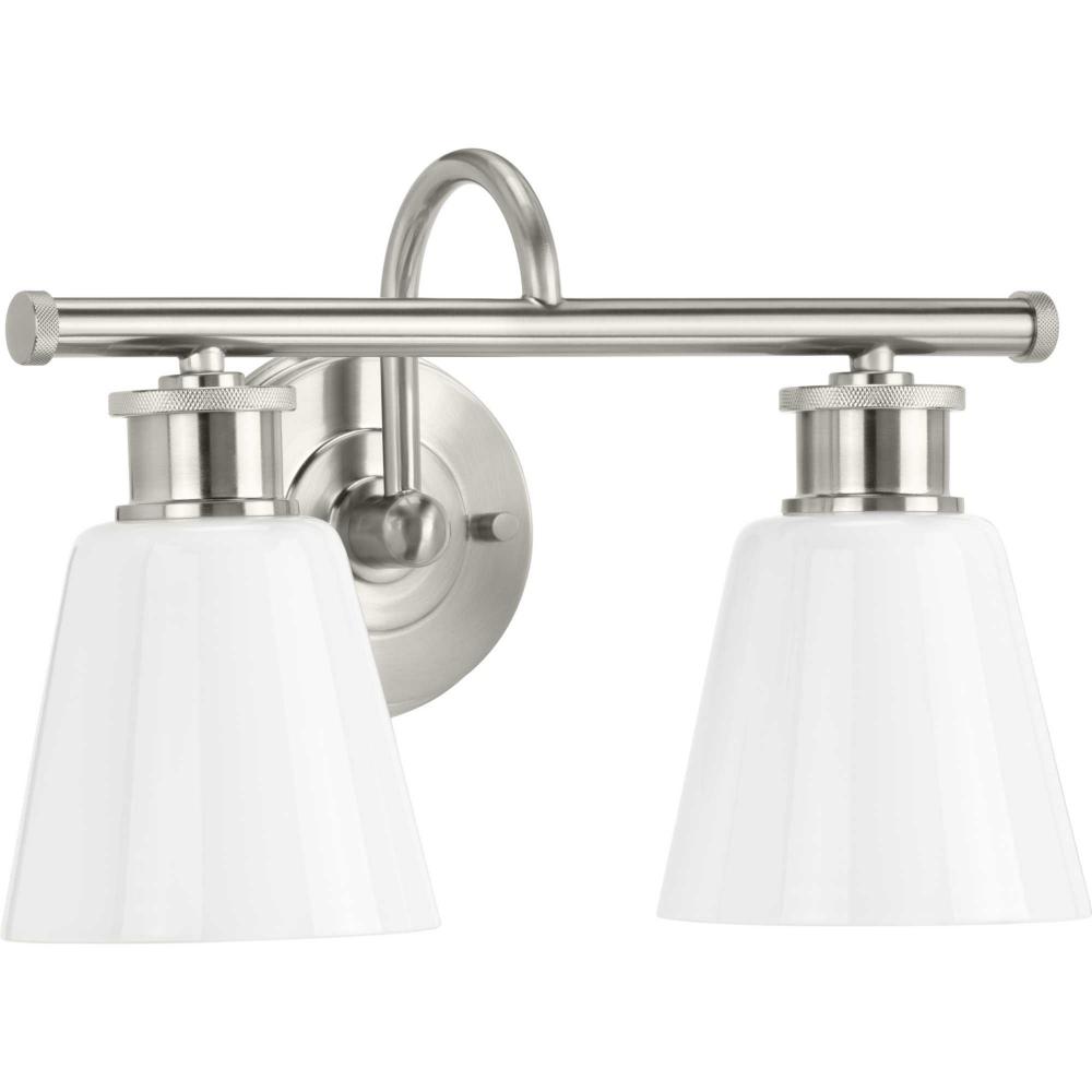Ashford Collection Two-Light Brushed Nickel and Opal Glass Farmhouse Style Bath Vanity Wall Light