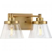  P300349-163 - Hinton Collection Two-Light Vintage Brass Clear Seeded Glass Farmhouse Bath Vanity Light