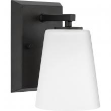  P300461-31M - Vertex Collection One-Light Matte Black Etched White Glass Contemporary Bath Light