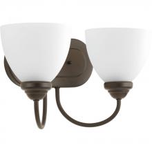  P2915-20 - Heart Collection Two-Light Antique Bronze Etched Glass Farmhouse Bath Vanity Light