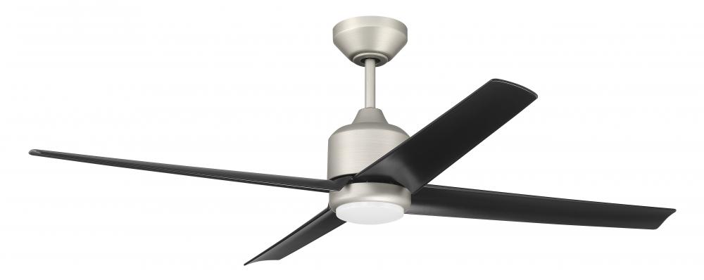 52" Quell Fan, Painted Nickel Finish, Flat Black Blades. LED Light, WIFI and Control Included
