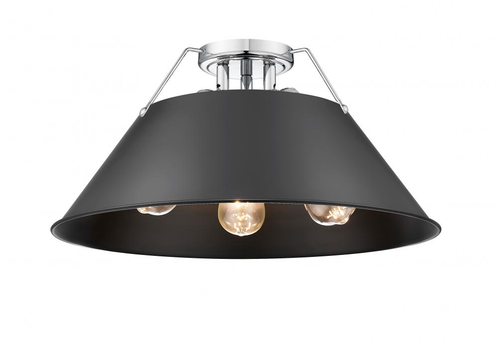 Orwell CH 3 Light Flush Mount in Chrome with Matte Black shade