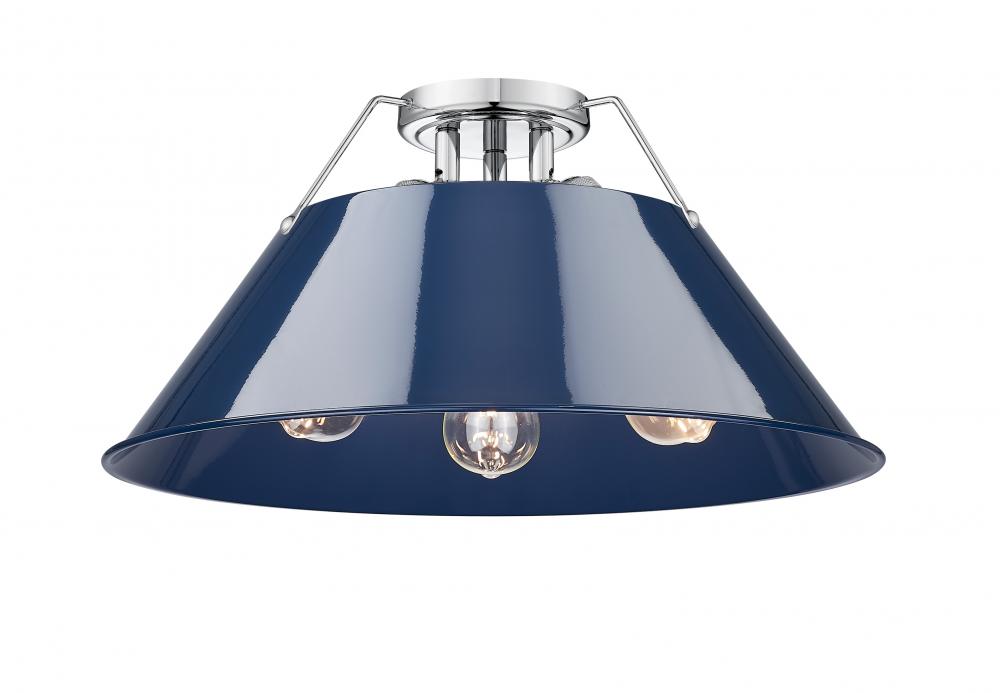 Orwell CH 3 Light Flush Mount in Chrome with Matte Navy shade