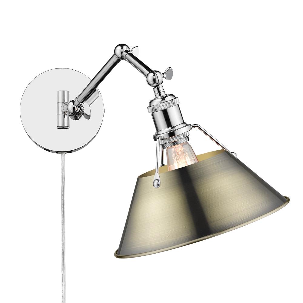 Orwell CH 1 Light Articulating Wall Sconce in Chrome with Aged Brass shade