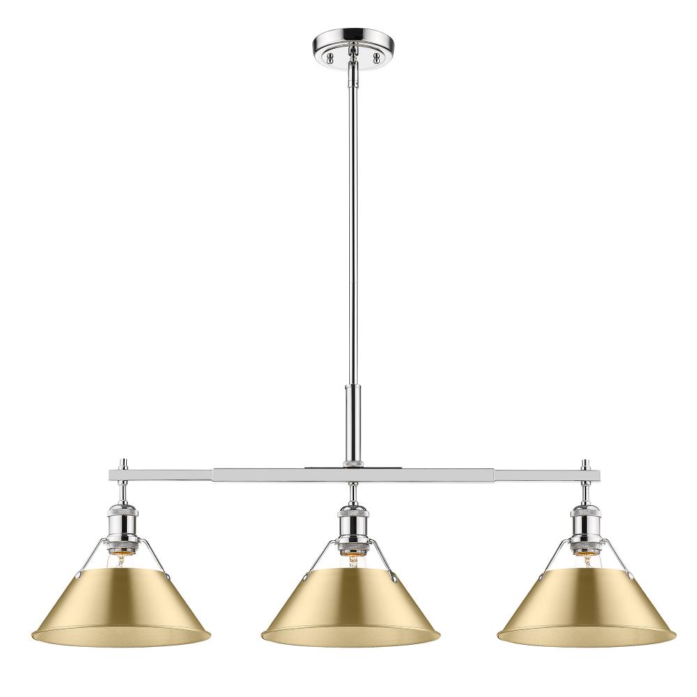 Orwell CH 3 Light Linear Pendant in Chrome with Brushed Champagne Bronze shades