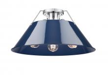 Golden 3306-3FM CH-NVY - Orwell CH 3 Light Flush Mount in Chrome with Matte Navy shade