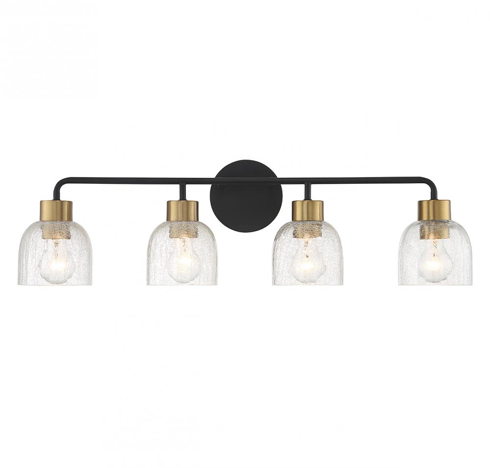 Flagler 4-Light Bathroom Vanity Light in Matte Black with Warm Brass Accents