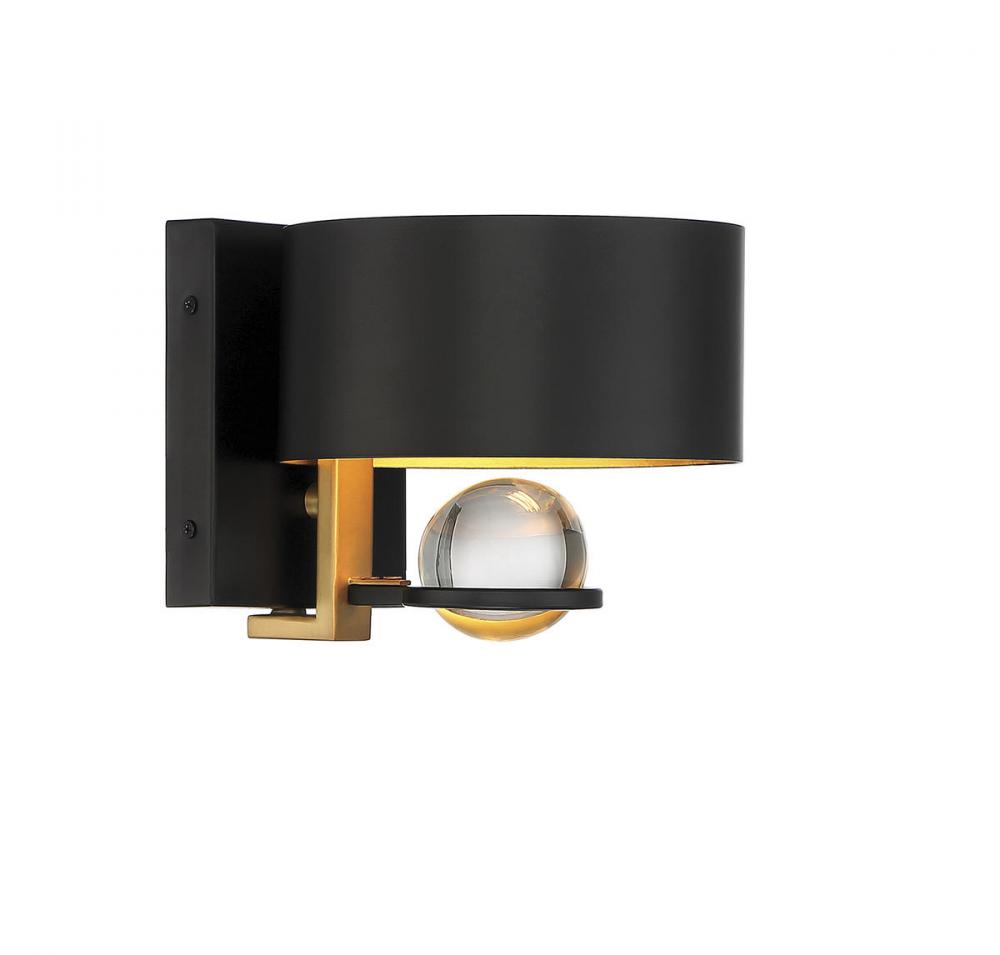 Chambord 1-Light Wall Sconce in Vintage Black with Warm Brass Accents