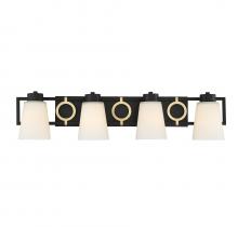 Brechers Lighting Items L8-4450-4-143 - Russo 4-Light Bathroom Vanity Light in Matte Black with Warm Brass Accents