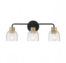 Brechers Lighting Items V6-L8-5900-3-143 - Flagler 3-Light Bathroom Vanity Light in Matte Black with Warm Brass Accents