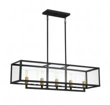 Brechers Lighting Items V6-L1-2927-5-137 - Harris 5-Light Linear Chandelier in Textured Black with Warm Brass Accents