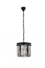  1238D12MB-SS/RC - Sydney 3 Light Matte Black Pendant Silver Shade (Grey) Royal Cut Crystal