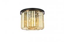  1238F20MB-GT/RC - Sydney 6 Light Matte Black Flush Mount Golden Teak (Smoky) Royal Cut Crystal