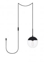 Elegant LDPG6027BK - Eclipse 1 Light Black Plug in Pendant with Clear Glass