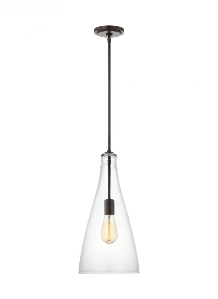 Arilda transitional 1-light indoor dimmable ceiling hanging single pendant in bronze finish with cle