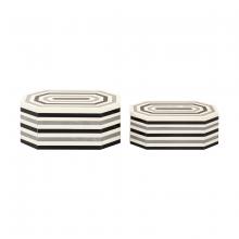  H0807-9768/S2 - Octagonal Striped Box - Set of 2 White